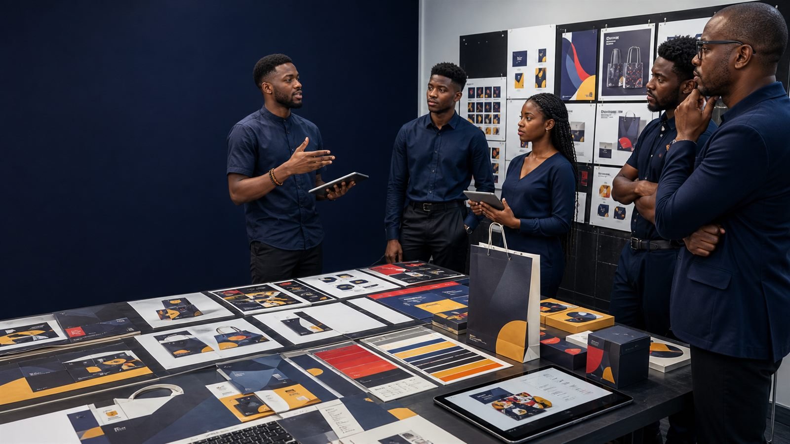 Black students presenting brand identity work.